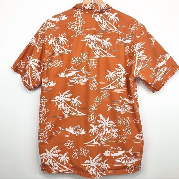 Columbia Orange Tropical Fish Cotton Button Down Short Sleeve Shirt - Picture 5 of 16